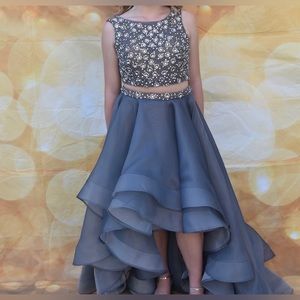Terani Couture 2 Piece Grey High Low Dress